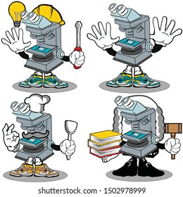 funky pose of microscope on four different costum