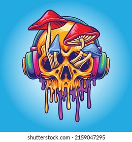 Funky psychedelic skull mushroom vector illustrations for your work logo  merchandise t  shirt  stickers   label designs  poster  greeting cards advertising business company brands