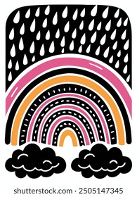 Funky rainbow vector background with doodle style