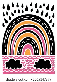 Funky rainbow vector background with doodle style