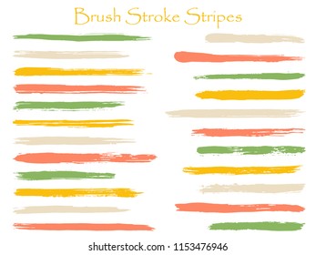 Funky red green ink brush stroke stripes vector set, horizontal marker or paintbrush lines patch. Hand drawn watercolor paint brushes, smudge strokes collection. Vector ink traces, color combinations.