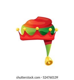 funky red and green stripped cartoon christmas vector elf hat isolated on white. vector kids elf hat icon or label