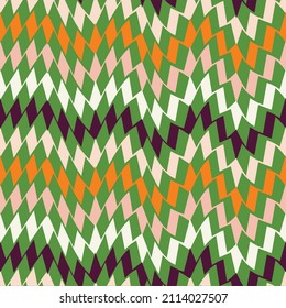 Funky Retro Abstract Zigzag Geometric Seamless Pattern Trendy Chic Colors Fashion Design Bright Green Background