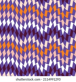 Funky Retro Abstract Zigzag Geometric Seamless Pattern Trendy Chic Colors Fashion Design Electric Purple Background
