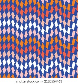 Funky Retro Abstract Zigzag Geometric Seamless Pattern Trendy Chic Colors Fashion Design Royal Blue Background