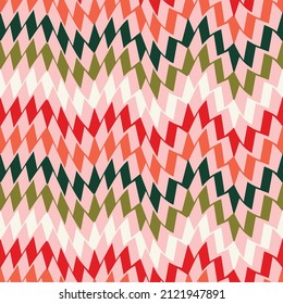 Funky Retro Abstract Zigzag Geometric Seamless Pattern Trendy Chic Colors Fashion Design Pastel Pink Background