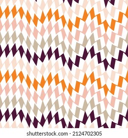 Funky Retro Abstract Zigzag Geometric Seamless Pattern Trendy Chic Colors Fashion Design Isolated White Background Orange Pink Tones