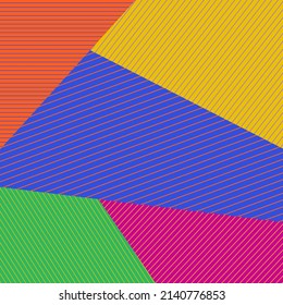 A funky retro background abstract made up of geometric color blocks and thin lines.
