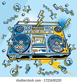 Funky retro colorful drawn boom box