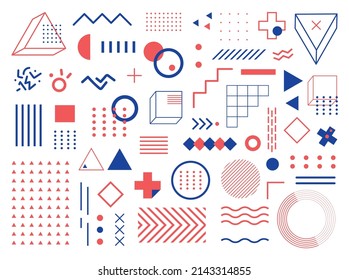 Funky retro graphic elements, 90s trend designs and vintage geometric elements collection Premium Vector