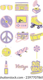 Funky Retro Items Illustration Set