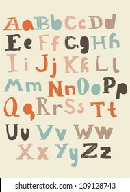 funky retro latin alphabet upper and lower cases
