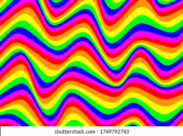 Funky retro modern gay pride background with full frame multi-colored wavy rainbow stripes