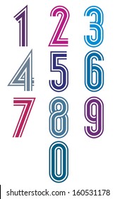 Funky retro stripes numbers set, trendy elegant retro style design. Vector.