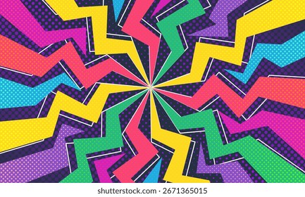 Funky retro zig zag fundo de rajada colorida