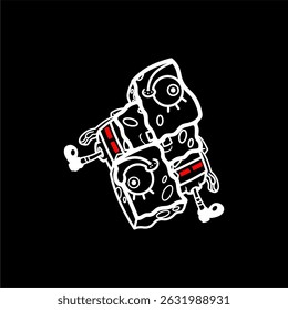 Funky Robot Cheese Characters with Red Details
