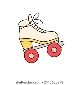 Funky rollerskates in retro style. Groovy sticker of rollerblades. Roller skating, rink badge with aesthetics of 80s. Vintage boot on wheels. Flat isolated vector illustration on white background