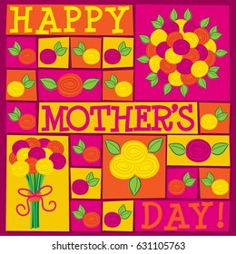 Funky roses Mother's Day card in vector format.