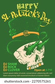 funky saint patrick skull for st patrick's day event retro style poster vector illustration