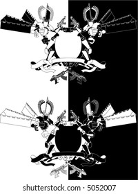 Funky samurai robot monochrome shield A cool futuristic coat of arms featuring manga style samurai robot