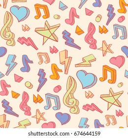 Funky seamless pattern with clef and notes