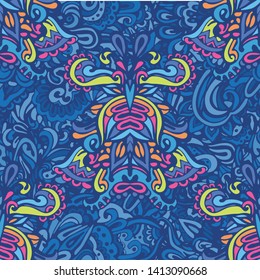Funky seamless pattern from colorful abstract organic floral ornaments. Can be used for wallpaper, backgrounds, decoration for your design, ceramic, page fill and more.