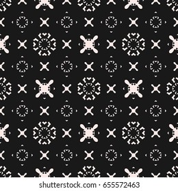 Funky seamless pattern, vector minimalist geometric texture. Original dark hipster background with simple minimal shapes, crosses, arrows, circles. Monochrome repeat design for prints, decor, covers