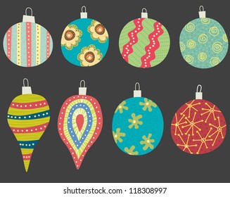 funky set of retro christmas decorations