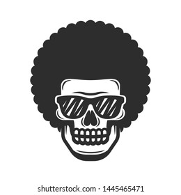 Funky skull in sunglasses with Afro hair