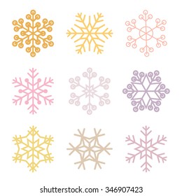 Funky snowflake set. Gold, Pink, Yellow, Purple colors.