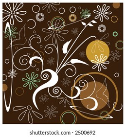 funky spring background with circles and petals vector