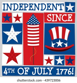 Funky square Independence Day card in vector format.