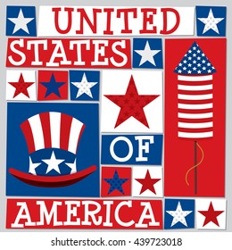 Funky square Independence Day card in vector format.