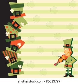 Funky St. Patrick's Day Hats and Leprechaun with striped background and room for your party info