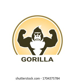 Funky Strong Funny Kingkong Gorila Ape orangutan funny face muscle hand wear sunglasses logo vektor