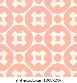 Funky style geometric seamless pattern with big crosses, circles. Simple abstract texture. Subtle modern background in pink and beige colors. Repeat design for decor, print, package, wallpapers, cloth
