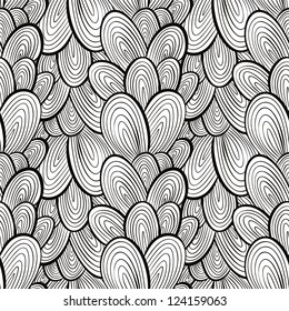 Funky style seamless pattern, monochrome, hand drawn vector background.