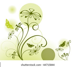 funky stylized flowers with butterflies