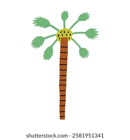 Funky Stylized Palm Tree Cartoon Style. Tropical Coconut Plant Graphic Element. Flat Vector Illustration