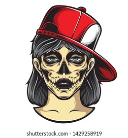 funky sugarskull girl vector logo