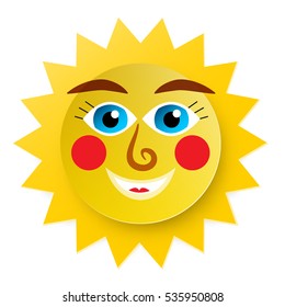 Funky Sun Cartoon. Paper Cut Abstract Vector Symbol.