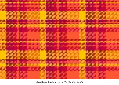 Funky textile check background, scarf seamless tartan pattern. Template plaid vector texture fabric in red and golden poppy color.