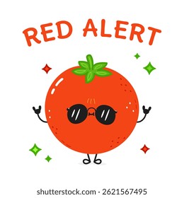 A funky Tomato in sunglasses giving a rock and roll gesture, signaling a red alert message.
