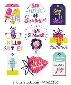 Funky Trendy Holiday Summer Elements, Cards, Tags. Summer Typographic. Vector EPS 10.