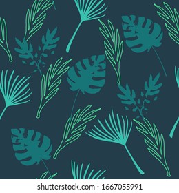 Funky Tropical Vector Seamless Pattern. Feather Dandelion Banana Leaves Monstera Tropical Seamless Pattern. Chic Summer Textile. Drawn Floral Background. Beautiful Male Shirt Female Dress Texture.