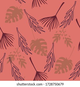 Funky Tropical Vector Seamless Pattern. Drawn Floral Background. Banana Leaves Feather Dandelion Monstera Tropical Seamless Pattern. Nice Summer Textile. Elegant Male Shirt Female Dress Texture.