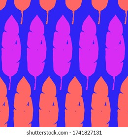 Funky Tropical Vector Seamless Pattern. Beautiful Male Shirt Female Dress Texture. Painted Floral Background. Chic Summer Fabrics. Monstera Feather Banana Leaves Dandelion Tropical Seamless Pattern.