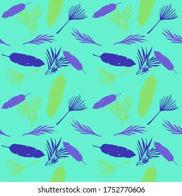 Funky Tropical Vector Seamless Pattern. Painted Floral Background. Banana Leaves Feather Dandelion Monstera Tropical Seamless Pattern. Nice Summer Fashion. Elegant Male Shirt Female Dress Texture.