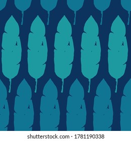 Funky Tropical Vector Seamless Pattern. Drawn Floral Background. Elegant Male Shirt Female Dress Texture. Feather Monstera Dandelion Banana Leaves Tropical Seamless Pattern. Fine Summer Fashion.