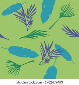 Funky Tropical Vector Seamless Pattern. Elegant Male Shirt Female Dress Texture. Painted Floral Background. Dandelion Banana Leaves Monstera Feather Tropical Seamless Pattern. Fine Summer Fashion.